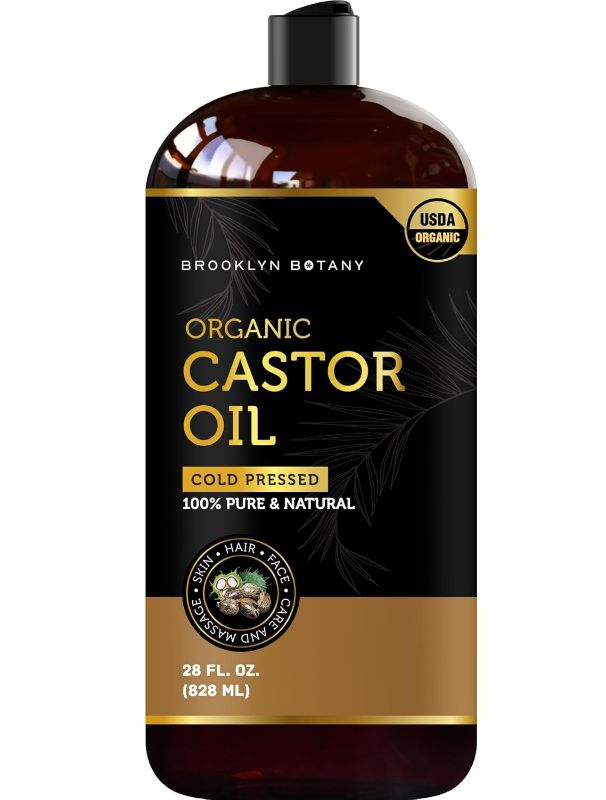 Photo 1 of Brooklyn Botany Organic Castor Oil for Hair Growth, Eyelashes & Eyebrows - 100% Pure and Natural Carrier Oil, Hair & Body Oil - Moisturizing Massage Oil for Aromatherapy - 28 Fl Oz