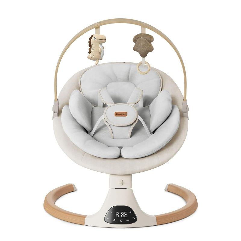 Photo 1 of Baby Swings for Infants, Monamii Baby Swing, Bluetooth Infant Swing with Music Speaker, 5 Speeds and Remote Control, Electric Swing for Baby, Portable Baby Swing, Indoor & Outdoor Use(Beige)