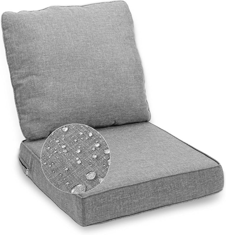 Photo 1 of Outdoor Deep Seat Cushion Set 24 x 24 x 5 Inch Rainproof & Fadeness Patio Furniture Cushions for Chair Sofa Couch with Olefin Fabric & Removable Cover, Hidden Zipper and Adjustment Staps(Light Gray)