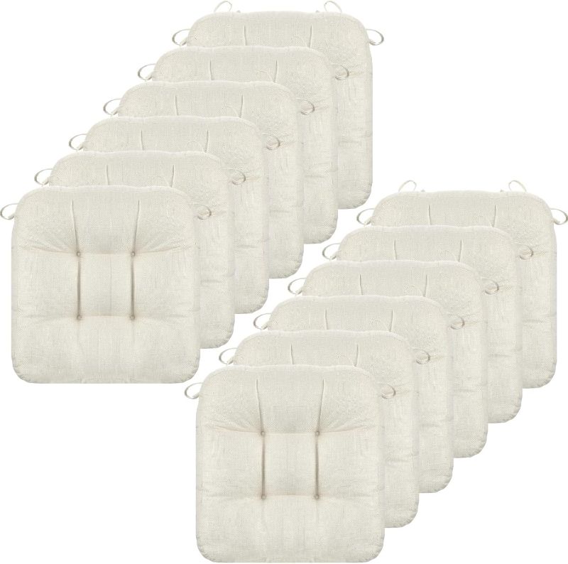 Photo 1 of 12 Pcs Chair Cushions for Dining Chairs Chair Cushion with Ties and Non Slip Backing 16.5 x 16.5 Inches Tufted Chair Pads for Outdoor Indoor Home Terrace, Doorway, Leisure Relaxation (Beige)