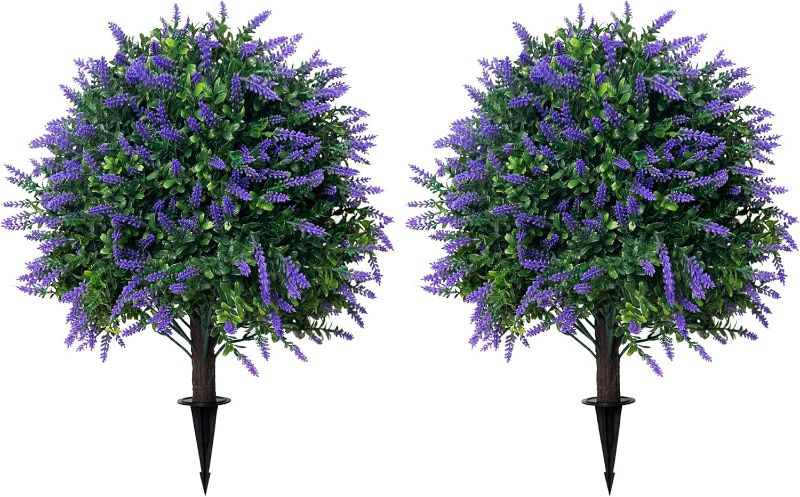 Photo 1 of Artificial Lavender Topiary Ball Trees Two 21.6''T Faux Boxwood Ball Tree Indoor Outdoor UV Resistant Potted Bushes Fake Plants for Front Door Porch Garden