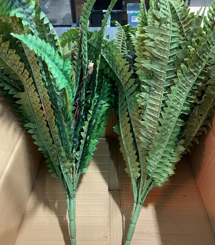 Photo 2 of 2 Bundles Artificial Ferns for Outdoors, Large Fake Plants Greenery Artificial Boston Fern UV Resistant Faux Plant Shrubs for Indoor Home Potted Garden Porch Farmhouse Decor,Green