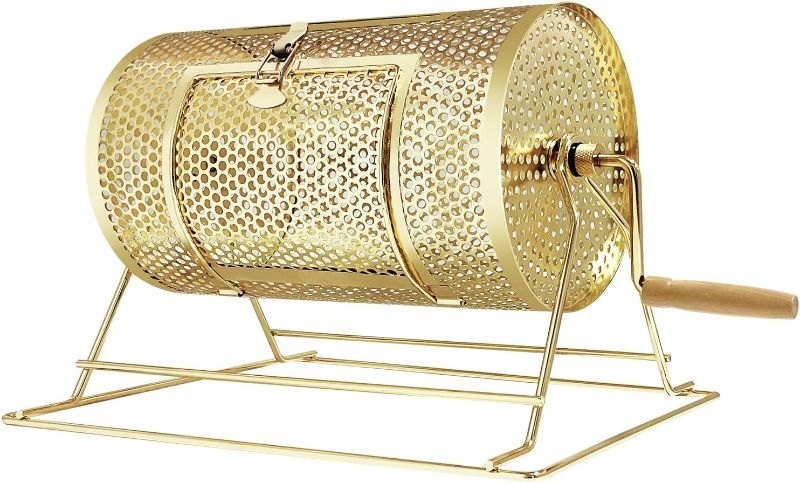 Photo 1 of YUZPKRSI Raffle Drum, Professional Brass Plated Raffle Ticket Spinning Cage with Wooden Turning Handle, Large Capacity Holds 2500 Tickets, Raffle Balls (Not Included)