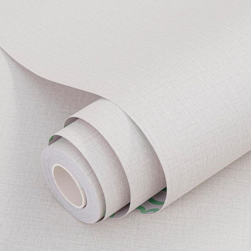 Photo 1 of 24" X 394" Grasscloth Fabric Wallpaper Cream White Peel and Stick Upgraded Thick Self-Adhesive Wallpaper Contact Paper for Walls Cabinets Bedroom Counter Top Liners Fireplace