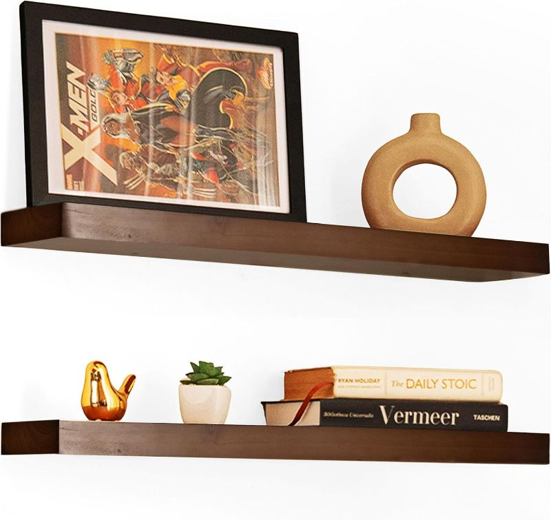 Photo 1 of Imperative Décor Floating Shelves for Wall - Wood Floating Shelves, Floating Wood Shelves for Wall, Handmade Natural Wood Floating Shelf - Dark Walnut 24 inch Floating Shelves Set of 2 - (24" x 6.5")