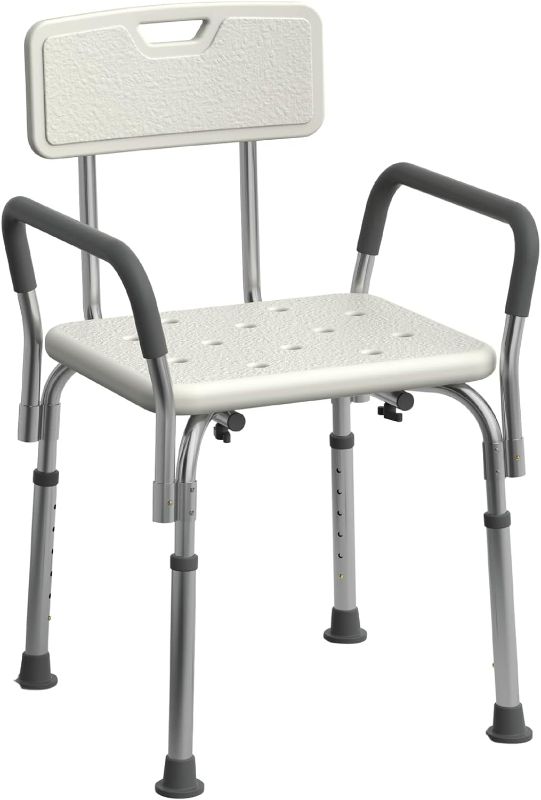 Photo 1 of Medline Shower Chair Seat with Padded Armrests and Back | Heavy Duty Shower Chair for Bathtub | Slip Resistant Shower Seat with Adjustable Height | Shower Chair for Inside Shower with 350 lb Capacity