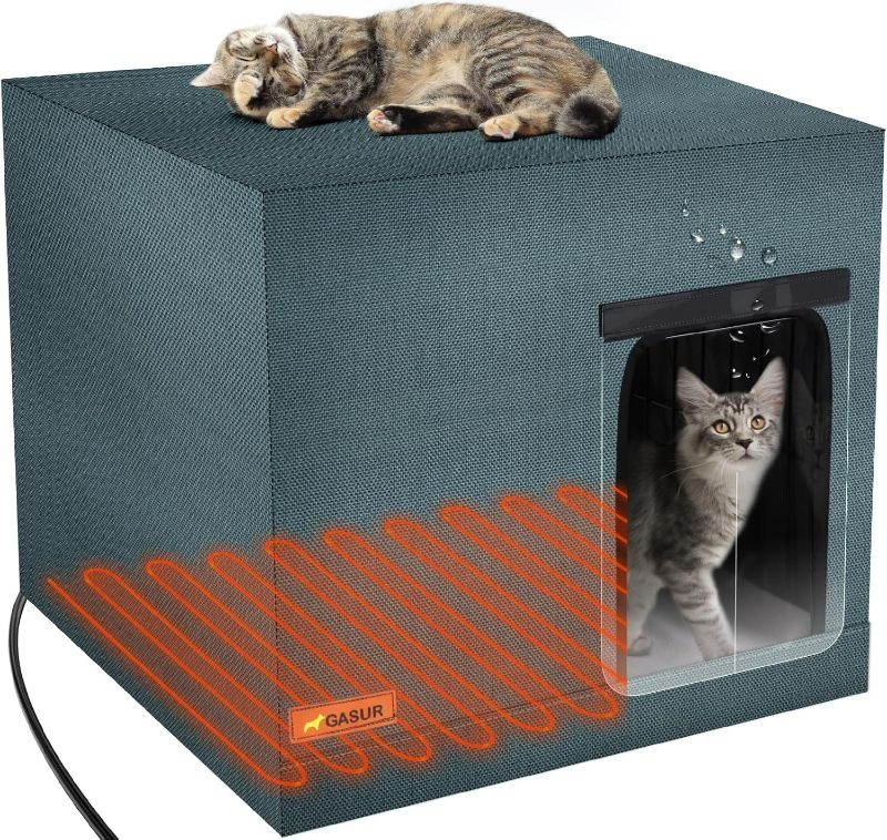 Photo 1 of GASUR Large Heated Cat House for Outdoor Cats in Winter, Highly Elevated Base Waterproof & Insulated Feral Cat House, Warm Cat Shelter with Heating Pad Warm House for Outside Stray Barn Cat