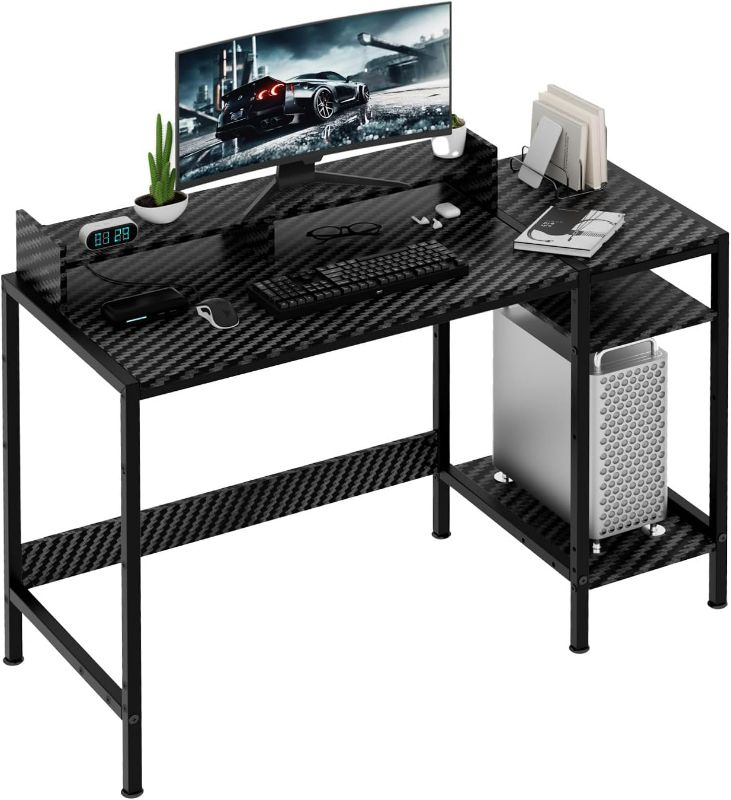 Photo 1 of Computer Desk - 47 Inch Home Office Desk with Storage, Gaming Desk with Monitor Stand, Modern Simple Study Table, Adjustable Storage Space