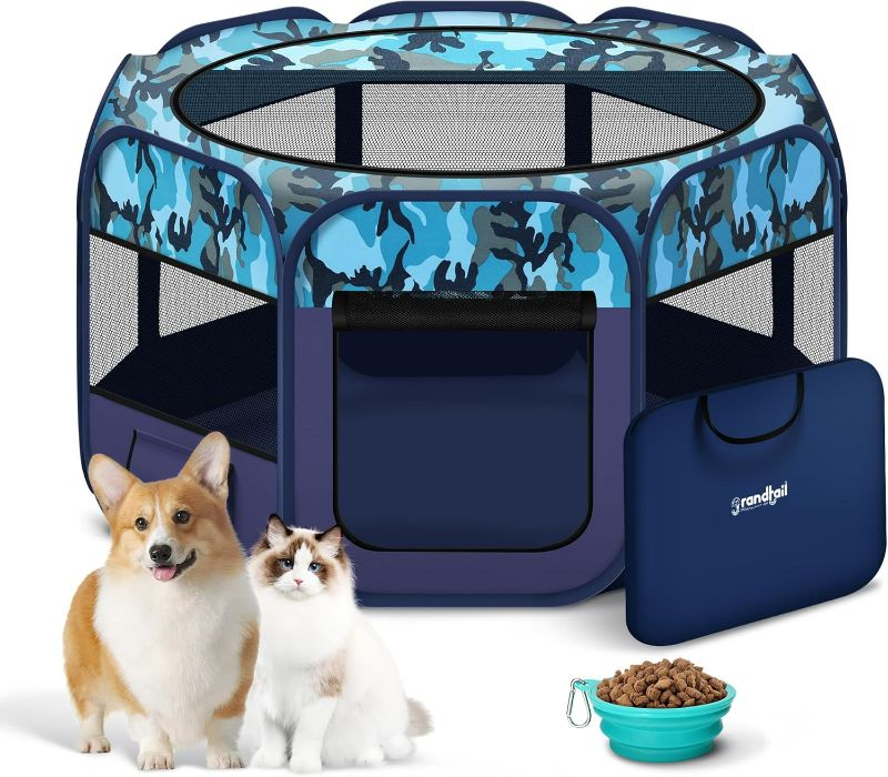 Photo 1 of Dog Playpen, Portable Pet Play Pen for Cat, Puppies, Foldable Large-Capacity Pet Playpen for Indoor/Outdoor Dog House (Blue, 36" x 23", 8)