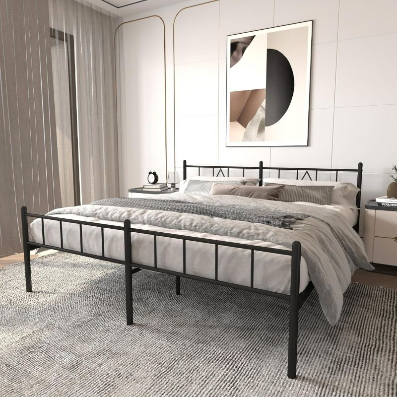 Photo 1 of 14 Inch King Size Bed Frames with Headboard/Footboard? Metal Slats Support No Box Spring Needed Easy to Assemble/Under Bed Storage Space/King Size Black