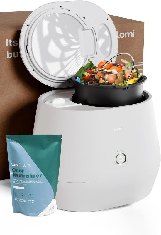 Photo 1 of Lomi 1.3 – 3L, Electric Composter (45 Cycles), World’s First Smart Waste That Turns Waste into Natural Fertilizer with a Single Button, Indoor Compost - Kitchen Food Recycler (White, Lomi 1.3)