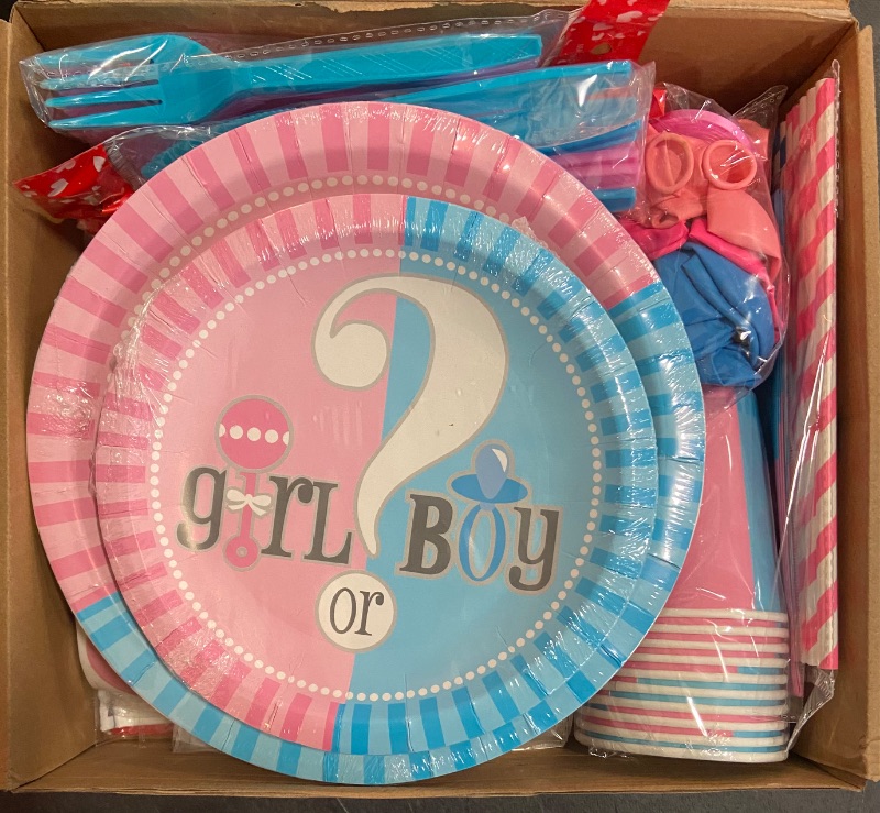 Photo 5 of Boy or Girl Gender Reveal Party Decorations, Baby Gender Reveal Decorations Including Tableware, Balloons, Plates, Cake Toppers