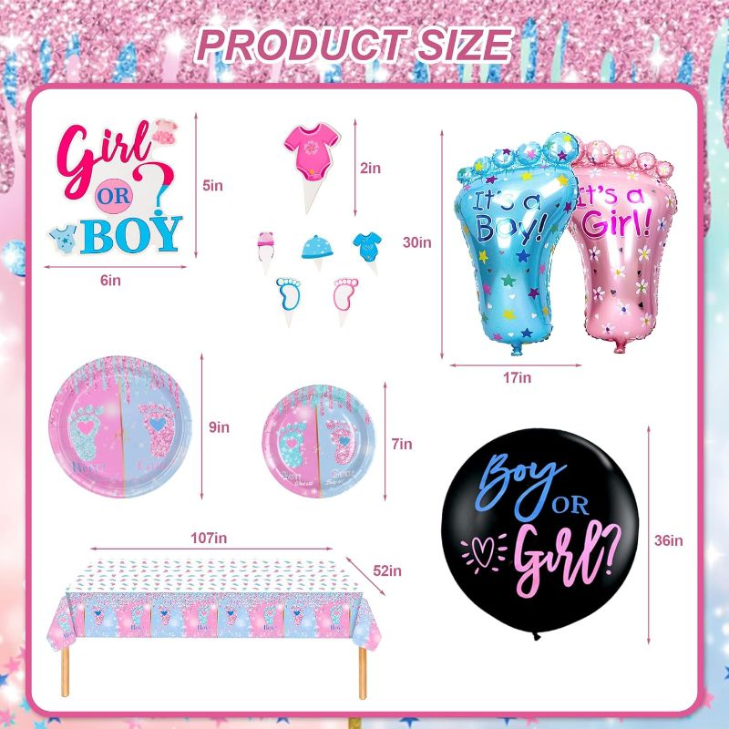 Photo 3 of Boy or Girl Gender Reveal Party Decorations, Baby Gender Reveal Decorations Including Tableware, Balloons, Plates, Cake Toppers