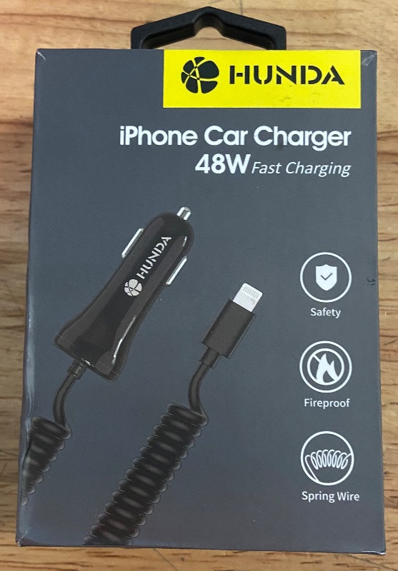 Photo 3 of HUNDA iPhone Car Charger 48W Super Fast Car Phone Charger Cigarette Lighter USB Car Adapter with Build-in 5FT Coiled Lightning Cable Compatible with Apple iPhone 14/13/12/11/XR/Max, iPad