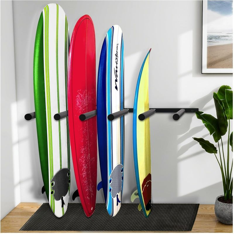 Photo 1 of Surfboard Rack Vertical Surfboard Wall Mount - 4 Arms / 6 Arms Storage Rack with Rubber Mat, Paddle Rack for SUP, Surfboard, Paddle, Ski, Skateboards