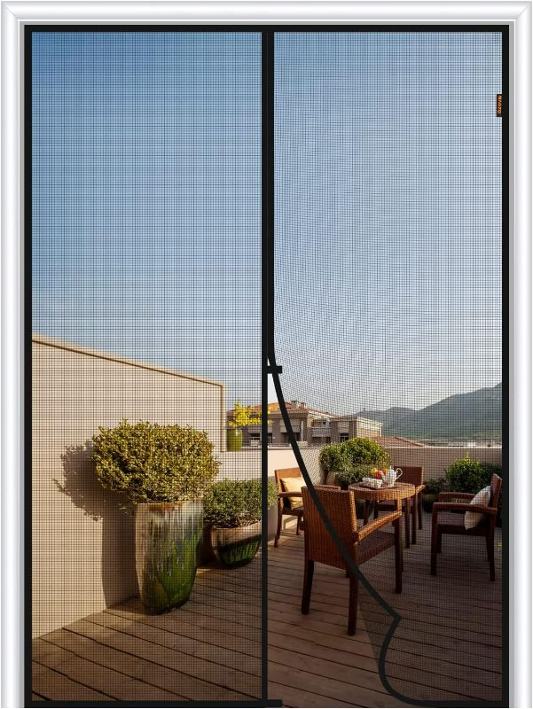 Photo 1 of MAGZO Magnetic Screen Door, Fit Door Size 60 x 80 Inch, Actual Screen Size 62" x 81" Reinforced Screen Curtain Middle Opening Sliding Door Screen Mesh, Black