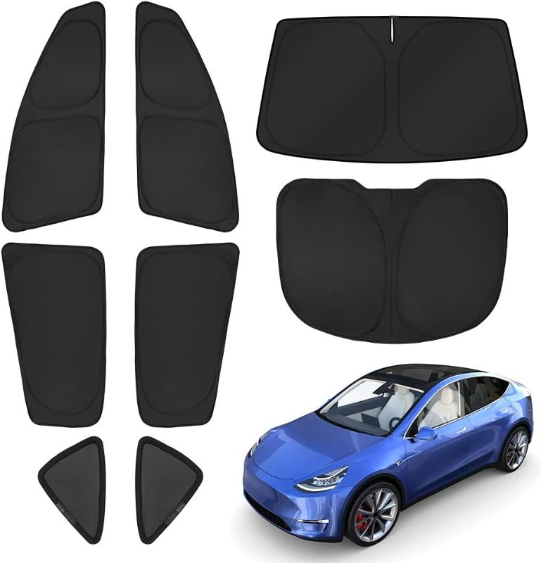 Photo 1 of T TGBROS Window Privacy Sunshade for Tesla Model Y Accessories 2020-2024 2025 Windshield Rear Side Window Full Set Car Sun Shades Blocks UV Rays Keeps Your Vehicle Cool Foldable 8PCS