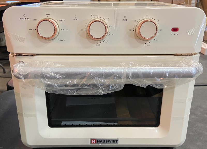 Photo 2 of Hauswirt K5M Air Fryer Toaster Oven Combo, Retro XL Large Oven 3-4People, Air Fryer Oven with Rotisserie Kit, 26.5QT 6-slices Toast 12" Pizza, Bake Toast Broil,1600W 190°F-450°F,Non-Stick,Cream White