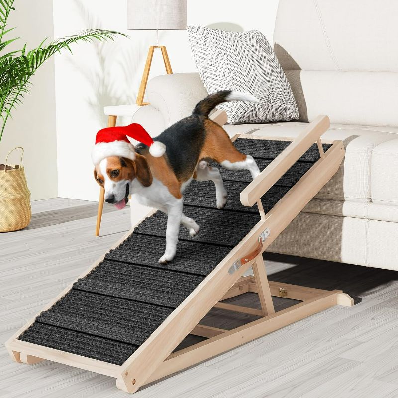 Photo 1 of Dog Ramp for Bed, Couch, Car, Folding Pet Ramps 41.7" Long Adjustable 13"-25" Wooden Stairs with High Traction Mat & Safety Side Rails for Small & Medium Old Dogs & Cats, up to 200 lbs