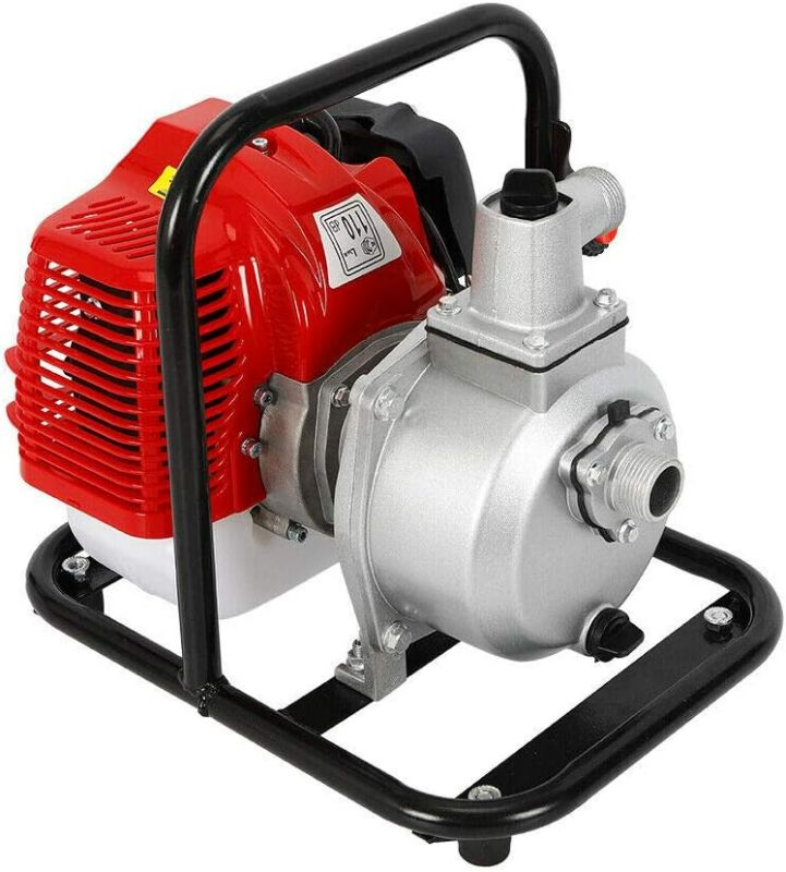 Photo 1 of Gas Gasoline Water Pump,1" Inch 2 Stroke 1.7HP Petrol Water Transfer High Pressure Pump for Irrigation Pool, Landscaping or Gardening Irrigation (With English Manual)