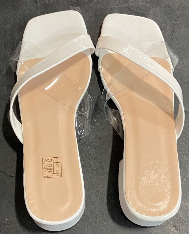 Photo 2 of Size 6 OYOANGLE Women's Clear Cross Strap Low Chunky Heel Sandals Square Open Toe Slip on Mules