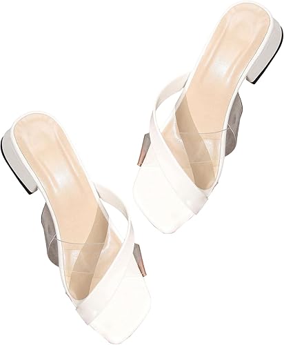 Photo 1 of Size 6 OYOANGLE Women's Clear Cross Strap Low Chunky Heel Sandals Square Open Toe Slip on Mules