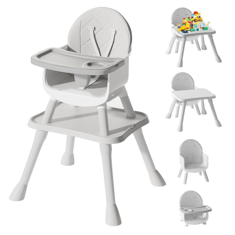 Photo 1 of 6 in 1 Baby High Chair, Convertible Highchair for Babies and Toddlers (Grey)