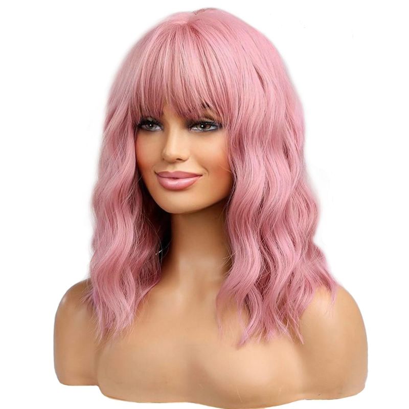 Photo 1 of  Pink Wig for Women Girls Short Curly Synthetic Wig 