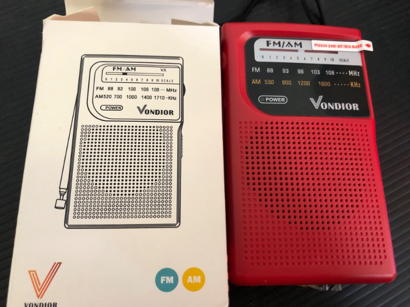 Photo 2 of AM FM Battery Operated Portable Pocket Radio - Best Reception and Longest Lasting. AM FM Compact Transistor Radios Player Operated by 2 AA Battery, Mono Headphone Socket, by Vondior (Red)
