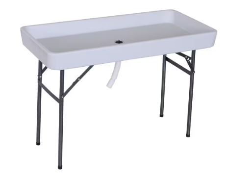 Photo 1 of 4 ft. Portable Folding Fish Fillet Cleaning Patio Dining Table with Sink and Water Drainage
