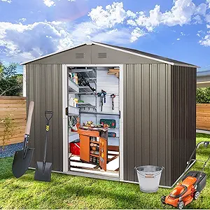 Photo 1 of 6ft x 8ft Outdoor Metal Storage Shed - Durable Lean-to Shed House with Storage Building Features, Galvanized Steel, Outdoor & Outside Storage Sheds, Gray
