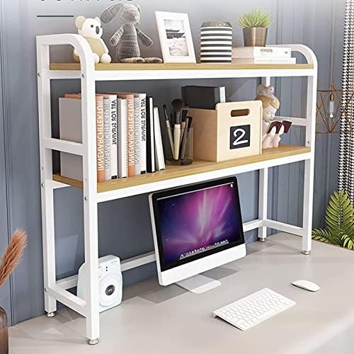 Photo 1 of 2 Tier Desktop Bookcase for Computer Desk - Adjustable Desk Bookshelf, Wood and Metal Computer Desk Bookshelf, Multipurpose Countertop Hutch Bookshelf, Storage Display Shelf, for Office Decor (Color
