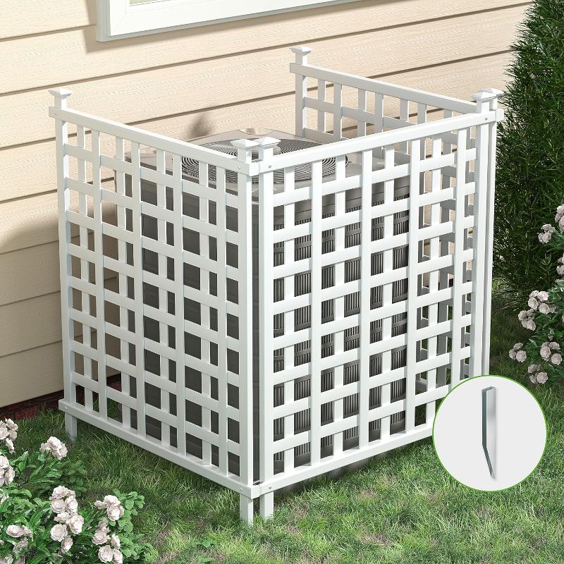 Photo 1 of Air Conditioner Fence 48 "H x 42 "W Trash Can Enclosure Privacy Screen?Outdoor Privacy Lattice Fence Panels Pool Equipment Enclosure White Vinyl Fence for Outside?3 Panels with Metal Stake?
