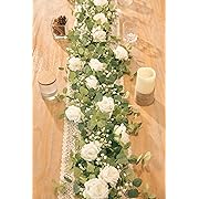 Photo 1 of  Artificial Eucalyptus Garland with Flowers, Fake Rose Gypsophila Garland, Faux Floral Garland Greenery Garland