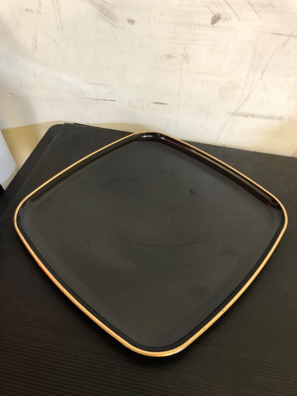 Photo 2 of Black Gold Rim Square Organic Plastic Tray - 14" (Pack of 1) - Perfect Serving Platter for Parties & Events