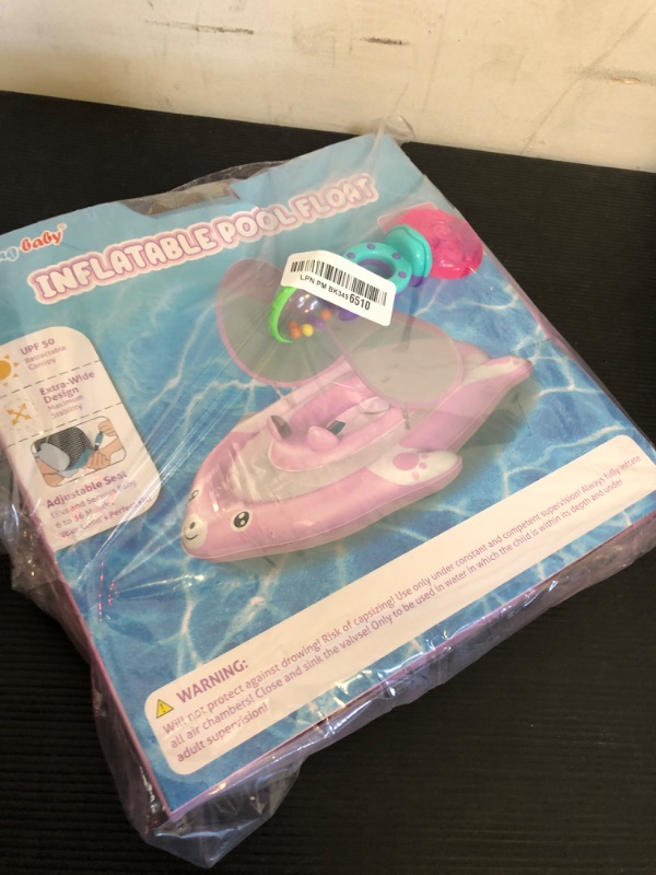 Photo 1 of Relaxing Baby Pool Float with Adjustable Safety Seat & Canopy UPF 50+ Sun Removable Protection, Infant Pool Float for Baby Blue Bear Holder Support, Baby Pool Float with Canopy 6-36 Months. (B1807)