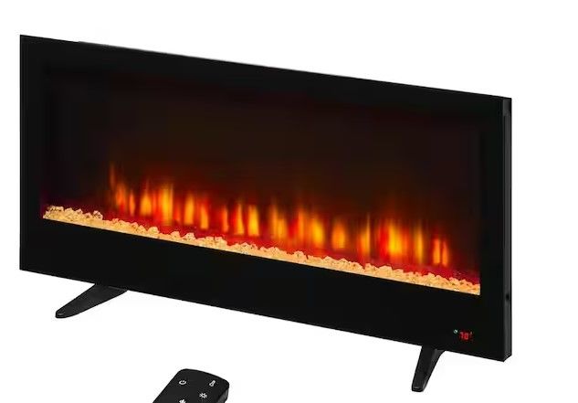 Photo 1 of 42 in. Wall Mount Electric Fireplace in Black
