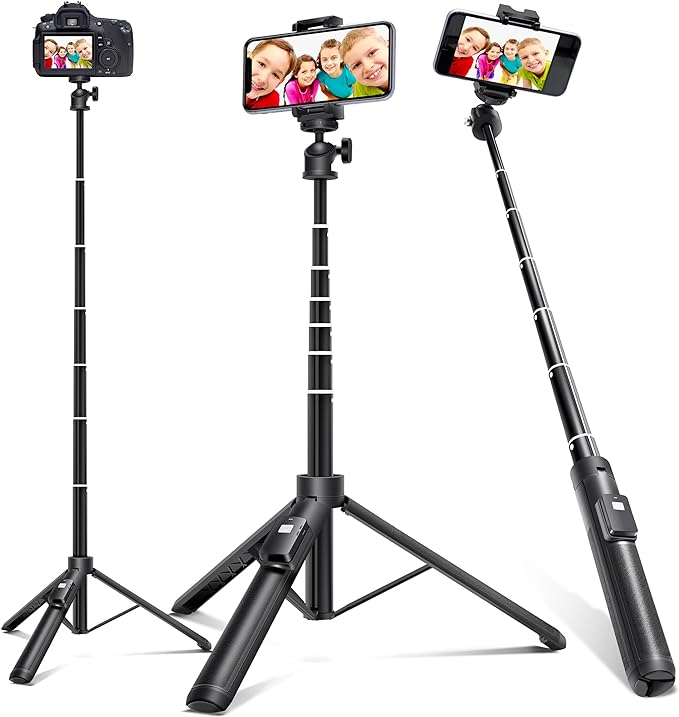 Photo 1 of 1Pc Selfie Stick,Long Extendable 62 Selfie Stick Tripod, Phone Tripod with Wireless Remote Shutter,Group Selfies/Live Streaming/Video Recording Compatible with All Cellphones