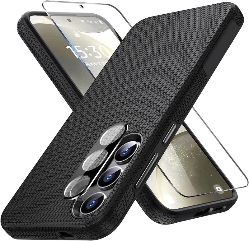 Photo 1 of Diaclara Designed for Samsung Galaxy S24 Case 6.2 Inch, Tempered Glass Screen Protector + Camera Protector Shockproof Protective Phone Case - Black
