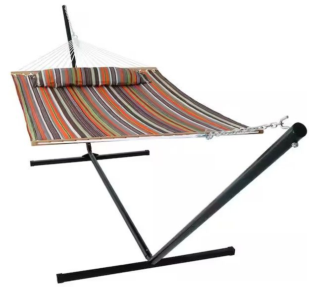 Photo 1 of 10-1/2 ft. Quilted Fabric Hammock with 15 ft. Hammock Stand in Canyon Sunset
