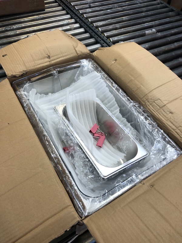 Photo 1 of Ziliny Countertop Food Serving Display Container and Clear Roll Top Cover Stainless Steel Food Serving Tray Buffet Condiment Dispenser Display Rack for Restaurant Hotel Kitchen Party (3 Pan)