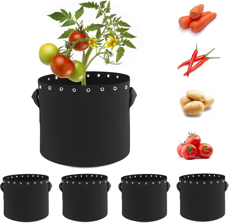 Photo 1 of 10 Gallon Fabric Pots with Holes, 5 Pack with Handles for Plants