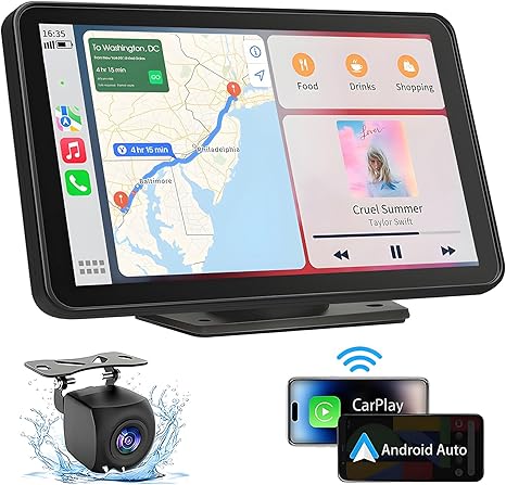 Photo 1 of 7" HD Portable Carplay Wireless Touch Screen Double Din Car Stereo Compatible Apple Carplay and Android Auto with GPS Navigation, Voice Control, Mirror Link, Bluetooth
