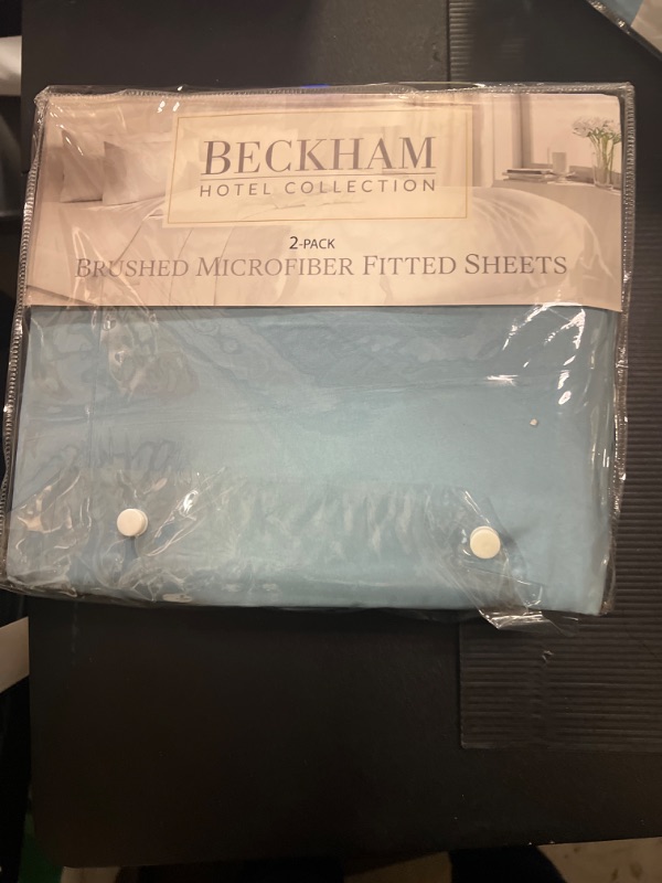 Photo 2 of Beckham Hotel Collection Queen Fitted Sheet, Set of 2 Sheets with Deep Pockets, Sky Blue