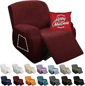 Photo 1 of ?YEMYHOM 4 Pieces Stretch Recliner Slipcover Latest Jacquard Recliner Chair Cover with Side Pocket Anti-Slip Fitted Recliner Cover Couch Furniture Protector with Elastic Bottom (Recliner, Wine Red)