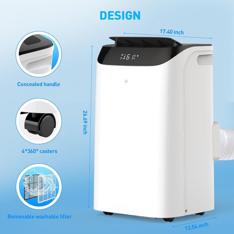 Photo 1 of 14,000 BTU Portable Air Conditioner Cools Up to 700 Sq.Ft, 3-IN-1 Quiet Portable AC Unit with Remote Control & Installation Kits for Large Room, Campervan, Office, Temporary Space
