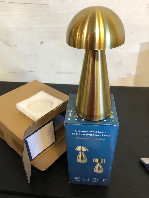 Photo 1 of 2 Pack Mushroom Lamp,Portable Battery Operated LED Desk Lamps,3-Levels Stepless Dimmable Gold Touch Cordless Table Light for Bedromm,Dining Room,Home,Outdoor HL23T03b-2