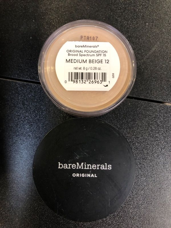 Photo 2 of bareMinerals Original Loose Powder Foundation SPF 15, Lightweight Mineral Loose Powder Foundation Makeup, Buildable Coverage, Talc Free, Vegan Medium Beige 12 0.28 Ounce (Pack of 1)