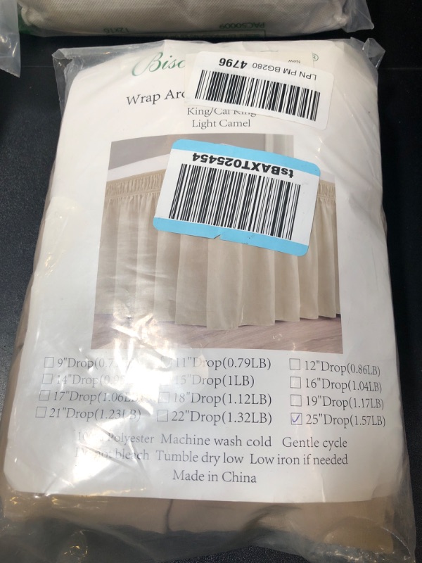 Photo 2 of Biscaynebay Wrap Around Bed Skirts for King & Cal King Beds with Extra Long Drop of 25", Light Camel Adjustable Elastic Dust Ruffles Easy Fit Wrinkle Resistant Silky Luxurious Fabric Machine Washable