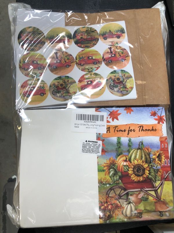 Photo 2 of 120 Sets Bulk Thanksgiving Cards with Envelopes Stickers Assortment 6 Designs Watercolor Vintage Truck Pumpkins Greeting Cards Blank Holiday Harvest Cards Give Thanks Cards 4x6 for Fall Autumn Party